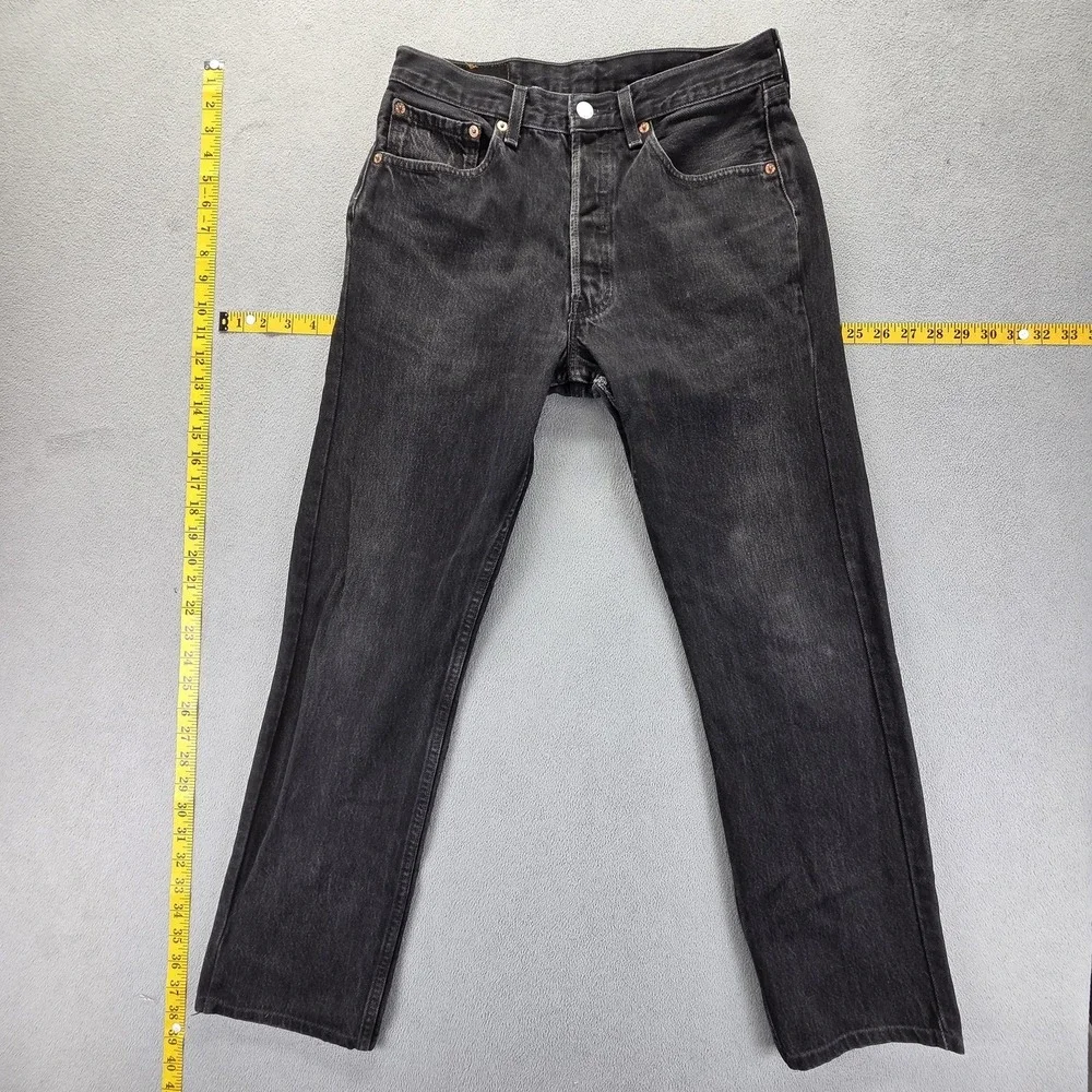 VTG Levis 501 Jeans‎ Mens Black Charcoal Wash Made In USA Altered Hem Fits 28x28